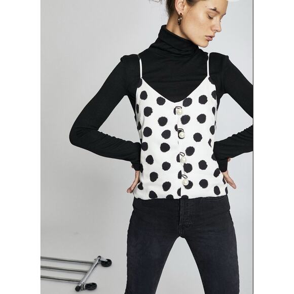 Mother of Pearl Tara Camisole Top Black White Polka Dot, Quiet Luxury $295 - Picture 4 of 16